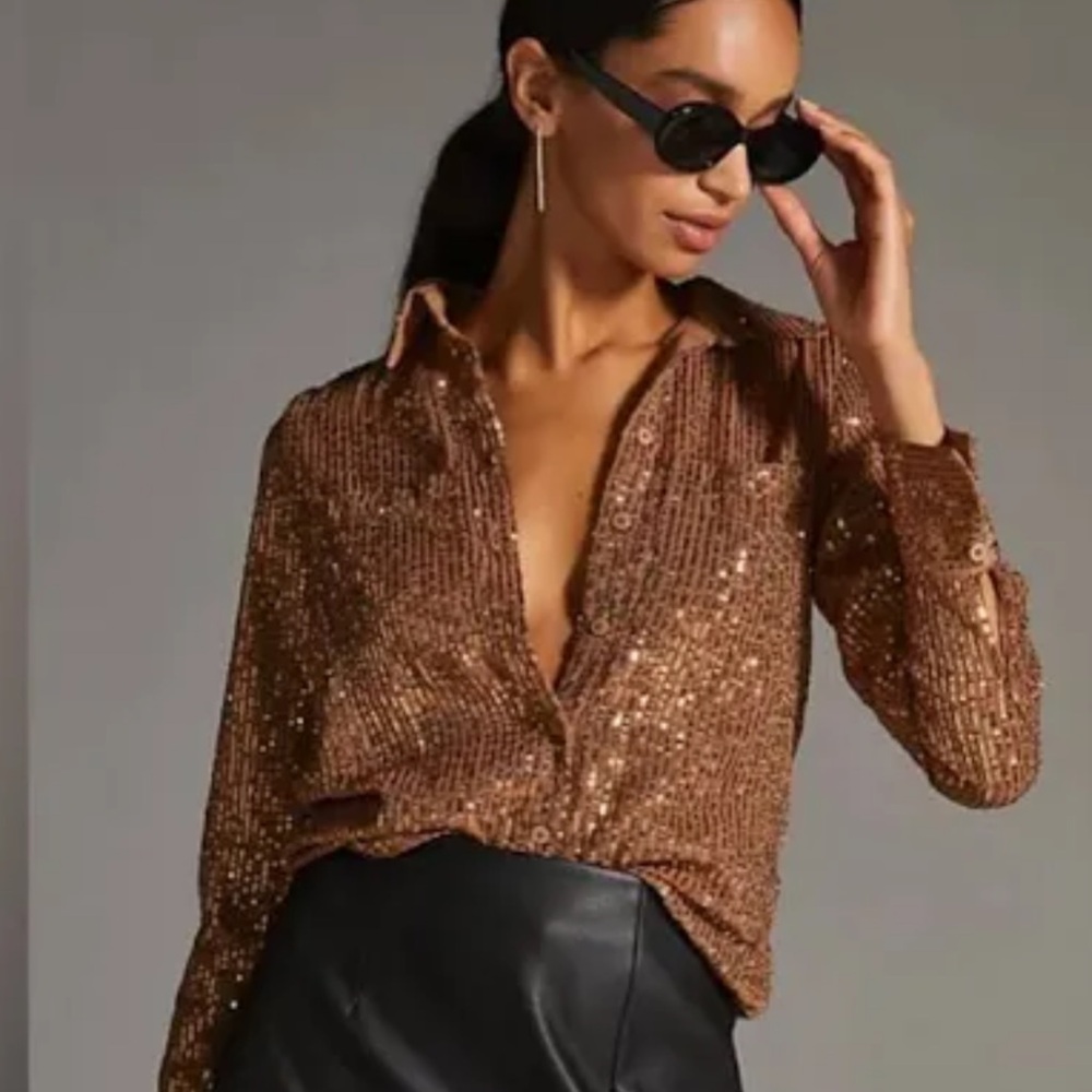 NWOT Anthropologie Remie Sequins Button Front Blouse